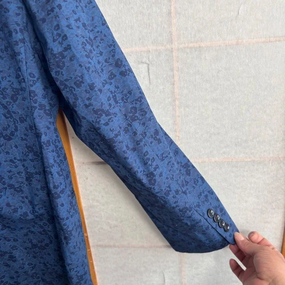 Perry Ellis Portfolio 38R Blue Floral Jacquard Two Button Blazer Jacket Men Slim - Picture 8 of 11